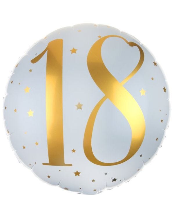 White &amp; Gold Sparkle 18th Balloon - 18&quot; Foil
