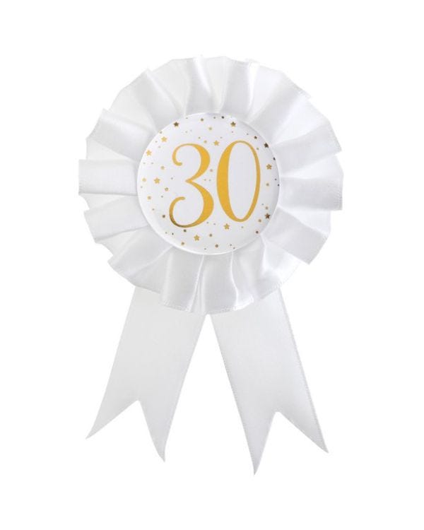 White &amp; Gold Sparkle 30th Rosette