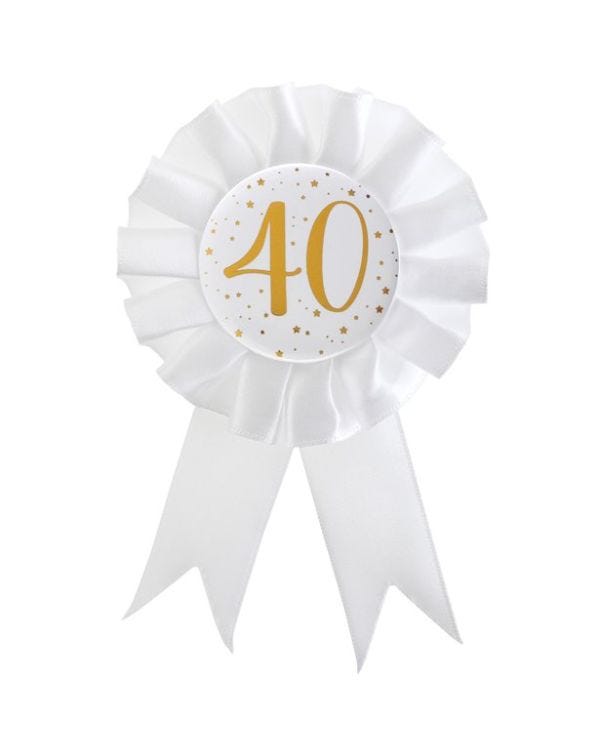 White &amp; Gold Sparkle 40th Rosette