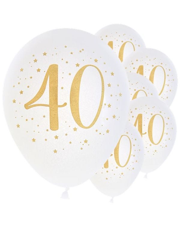 White &amp; Gold Sparkle 40th Balloon - 11&quot; Latex (8pk)