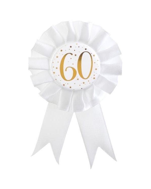 White &amp; Gold Sparkle 60th Rosette