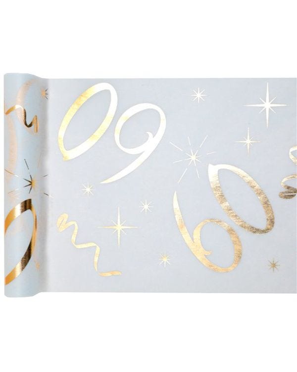 White &amp; Gold Sparkle 60th Table Runner - 5m
