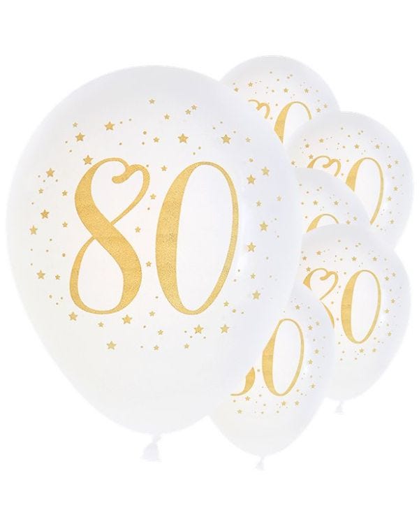 White &amp; Gold Sparkle 80th Balloon - 11&quot; Latex