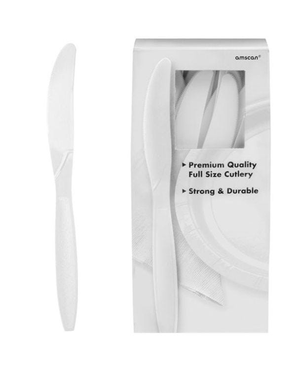White Reusable Plastic Knives - 100pk