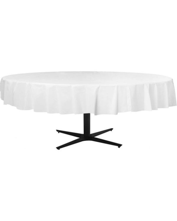 White Round Plastic Table Cover - 2.1m