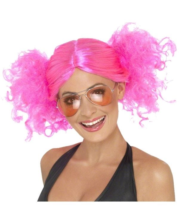 80s Neon Pink Bunches Wig