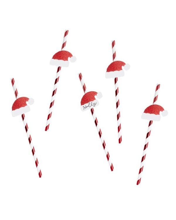 Santa Hat Red &amp; White Stripe Paper Straws (20pk)