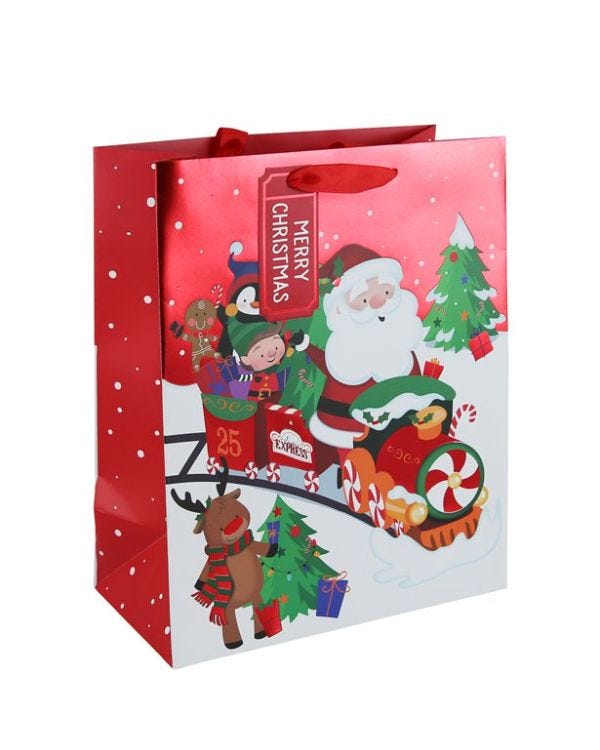 Santa Train Large Gift Bag - 33cm x 26.5cm