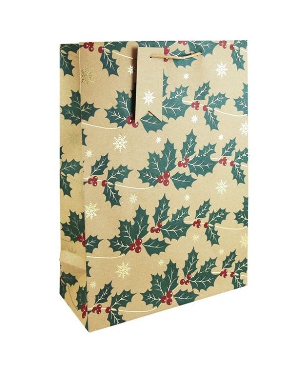 Kraft Holly Exta Large Gift Bag - 45.5cm x 33cm