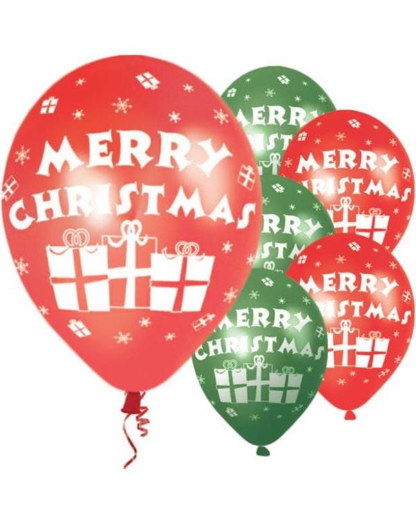 &quot;Merry Christmas&quot; Red &amp; Green Presents Balloons - 11&quot; Latex (6pk)