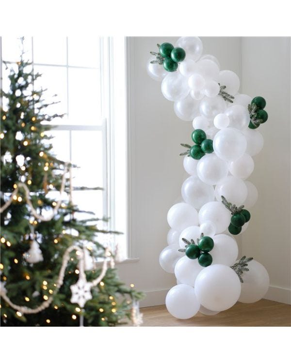 Festive Frosted Foliage Balloon Arch