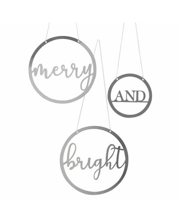 Silver Acrylic Merry &amp; Bright Hanging Hoops (3pk)
