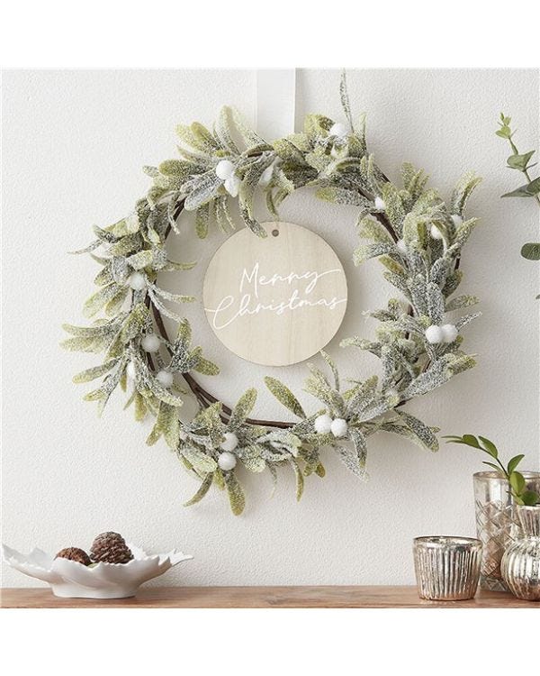 Merry Christmas Mistletoe Wreath Hanging Decoration - 30cm