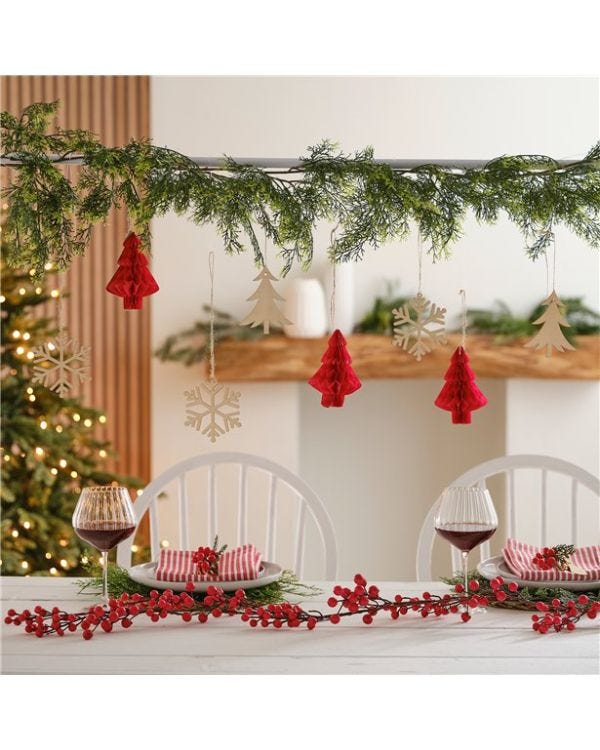 Wooden Hanging Reindeers, Tree, Foliage and Honeycombs