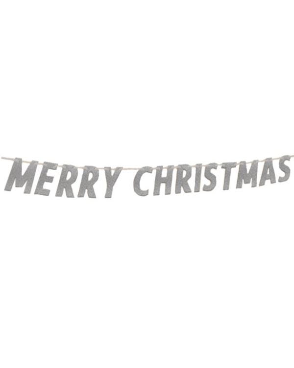 Silver Glitter &#039;Merry Christmas&#039; Banner - 2.8m