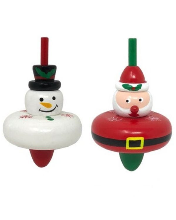 Wooden Christmas Spinning Top - 8cm