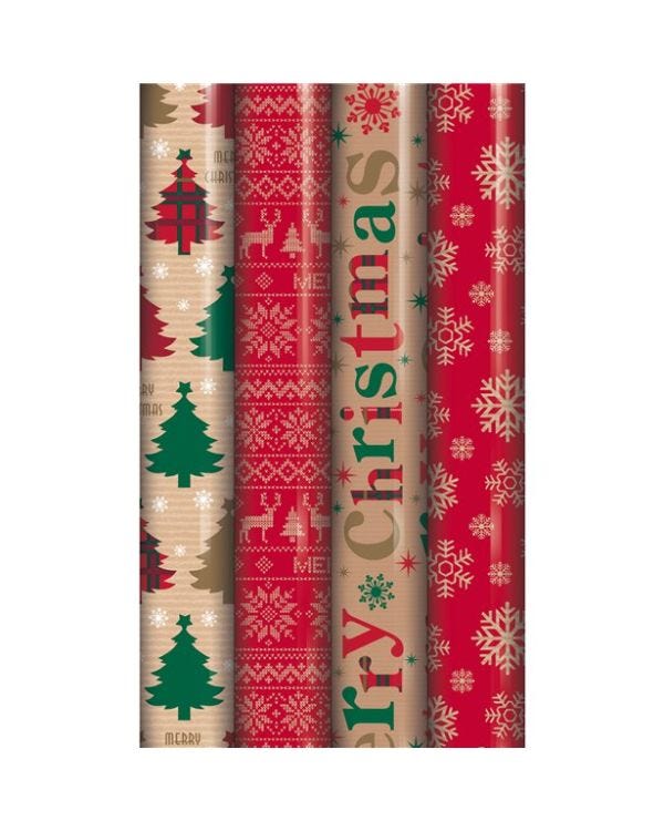 Kraft Wrapping Paper Roll 4m - Assorted Designs