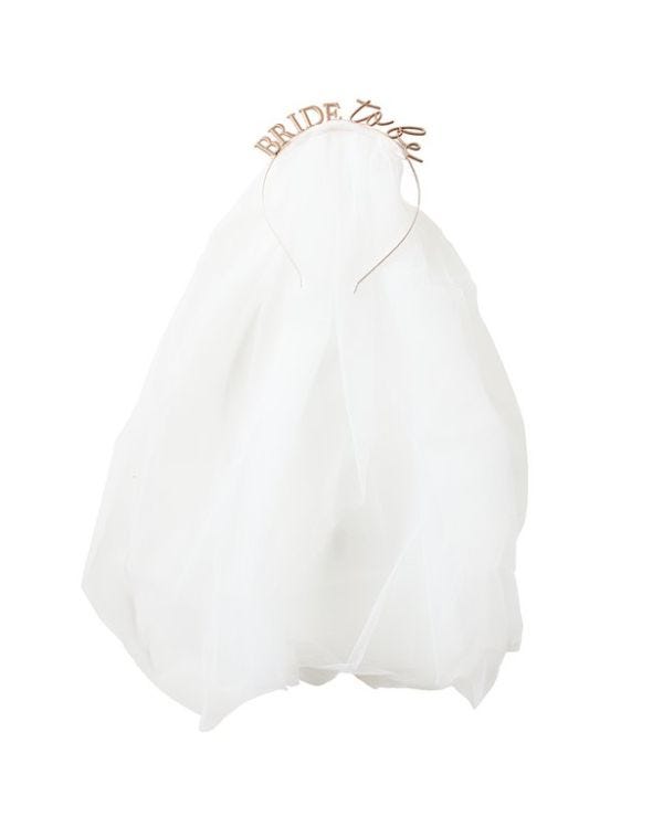 Rose Gold Metal Bride To Be Headband &amp; Veil - 55cm