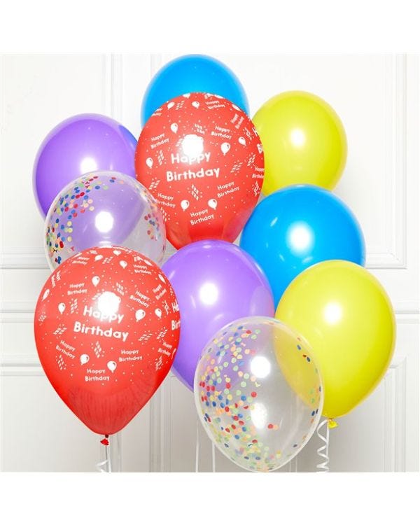 Primary Happy Birthday Latex Balloon Kit - 11&quot;