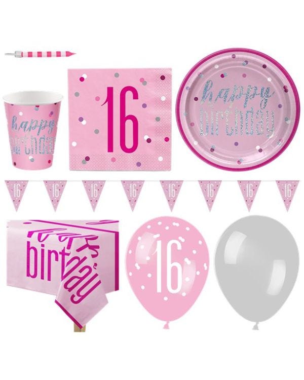 Pink 16th Birthday Super Deluxe Party Pack