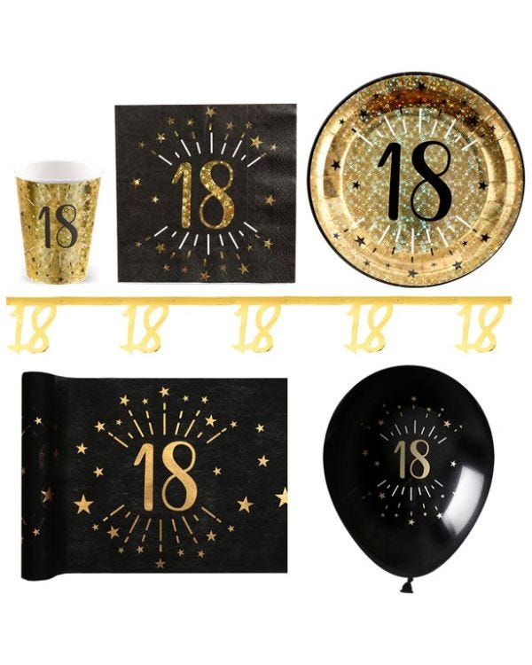 Sparkling Gold 18th Birthday - Deluxe Party Pack for 30