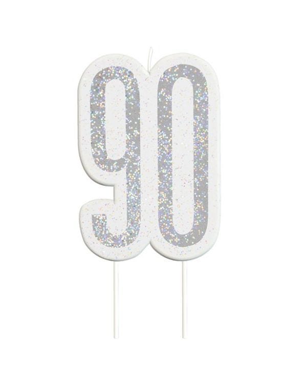 Silver Glitter Number 90 Candle - 7cm