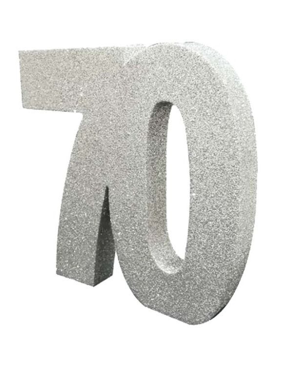 Age 70 Silver Glitter Table Decoration - 20cm