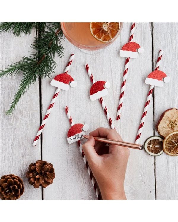 Santa Hat Red &amp; White Stripe Paper Straws (20pk)