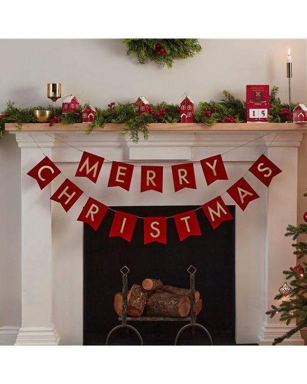 Red Merry Christmas Velvet Bunting - 2m