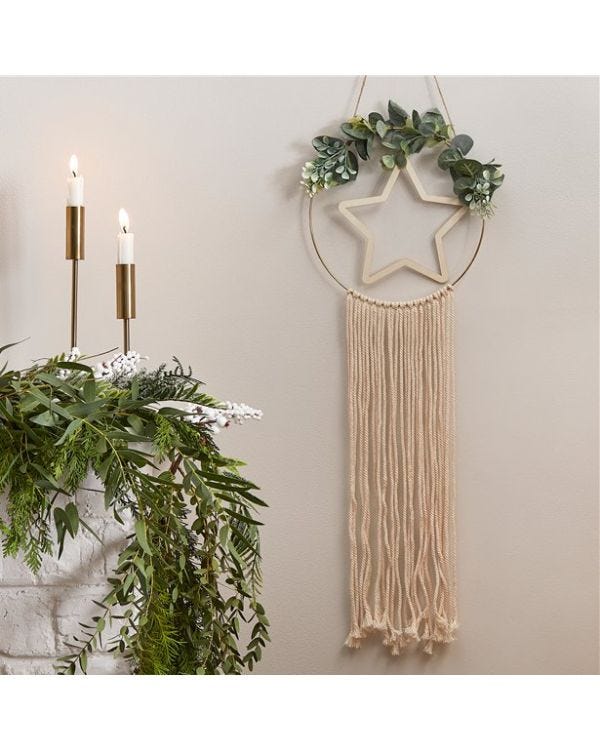 Wooden Hoop &amp; Star Macrame Wall Hanging
