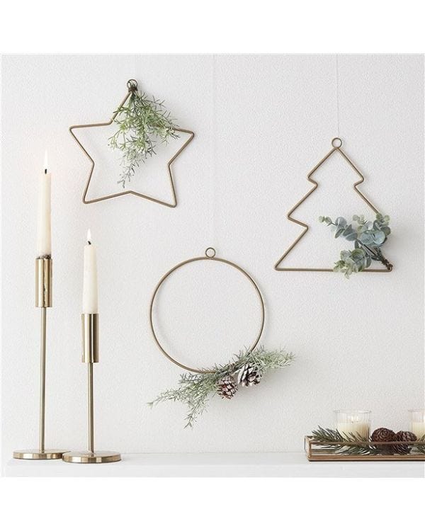 Gold Wire Tree, Star &amp; Circle Hanging Decorations (3pk)