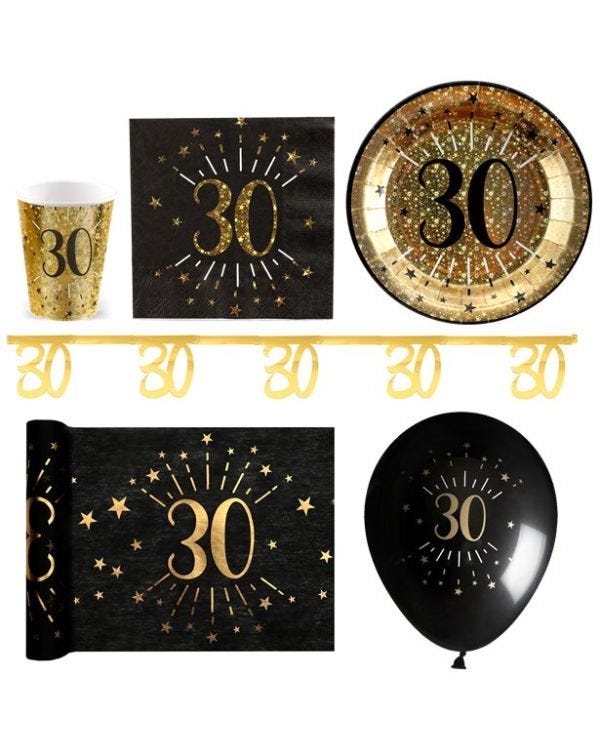 Sparkling Gold 30th Birthday - Deluxe Party Pack for 30