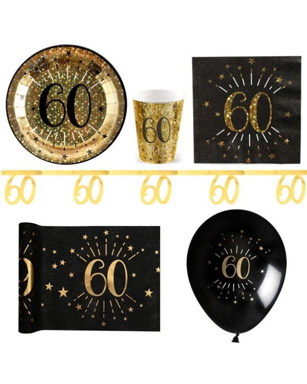 Sparkling Gold 60th Birthday - Deluxe Party Pack for 20
