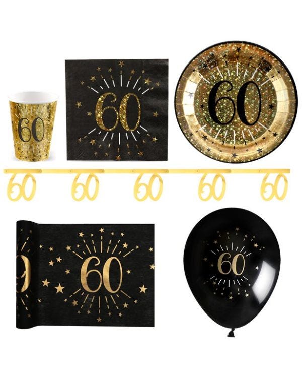 Sparkling Gold 60th Birthday - Deluxe Party Pack for 30