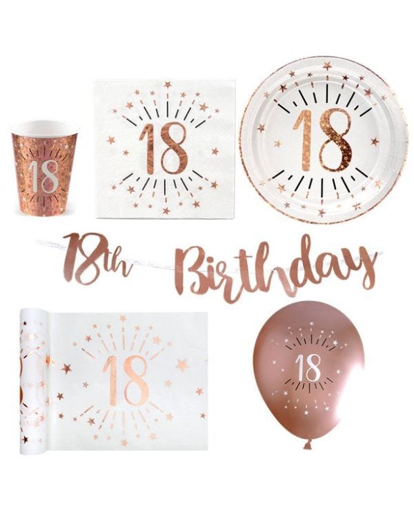 Sparkling Rose Gold 18th Birthday - Deluxe Party Pack for 30
