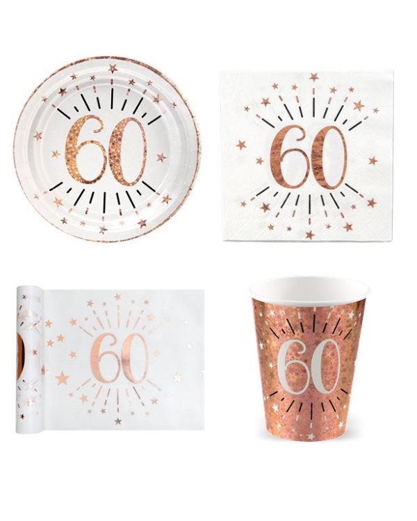 Sparkling Rose Gold 60th Birthday Value Party Pack for 10