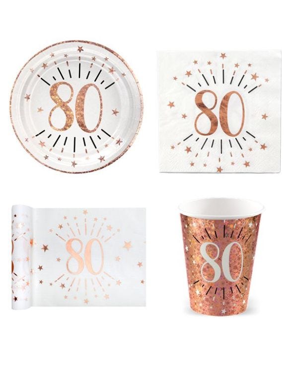 Sparkling Rose Gold 80th Birthday Value Party Pack for 10