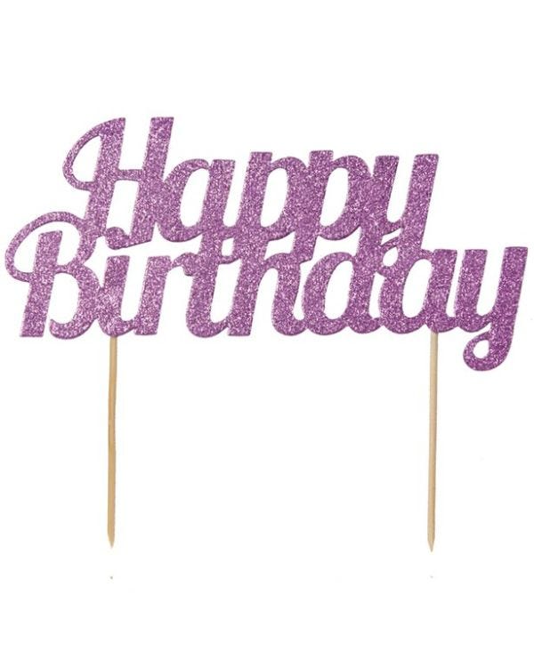 Pink Glitter Happy Birthday Cake Topper
