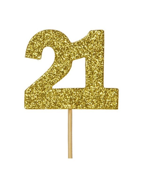 Gold 21 Glitter Cupcake Topper