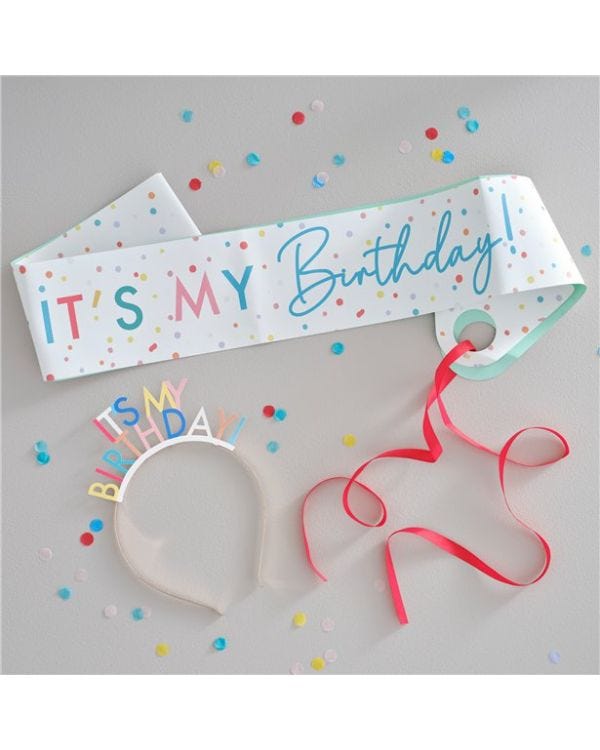 It&#039;s My Birthday Paper Sash &amp; Headband
