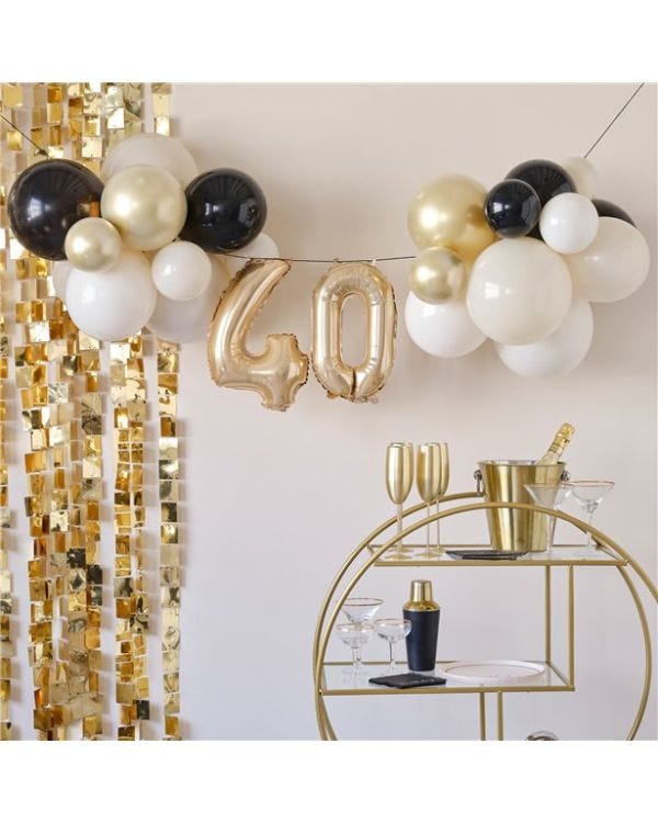 Champagne Noir 40th Latex Balloon Bunting Kit