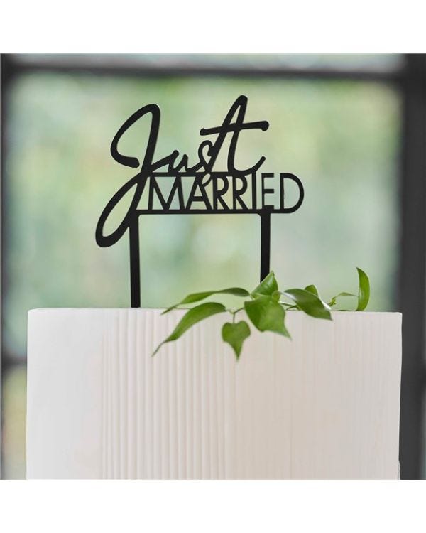 Contemporary Wedding Just Married Acrylic Cake Topper