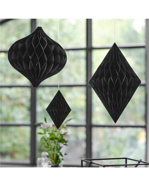 Contemporary Wedding Black Honeycomb Decorations (3pk)