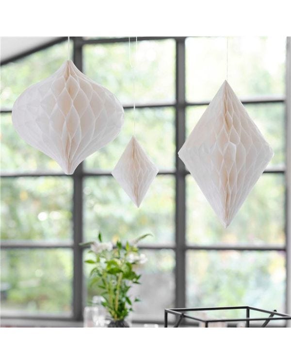 Contemporary Wedding White Honeycomb  Decorations (3pk)
