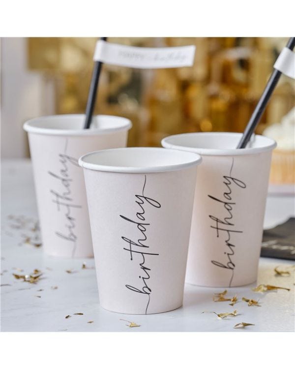 Nude and Black Paper Birthday Cups - 266ml (8pk)