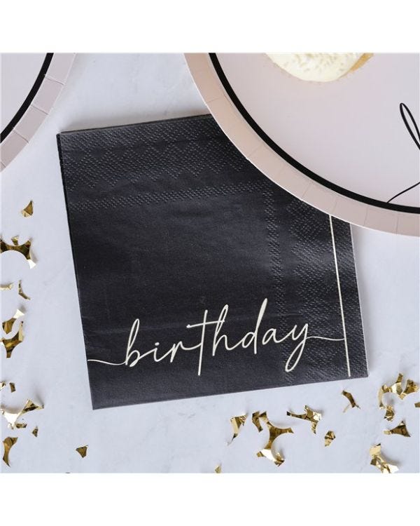 Black and Nude Birthday Cocktail Napkins - 25cm (16pk)