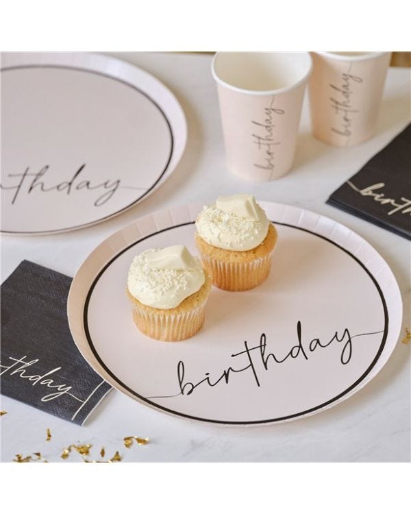 Nude and Black Birthday Plates - 25cm (8pk)