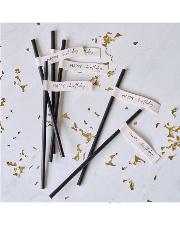 Black Happy Birthday Paper Straws (16pk)