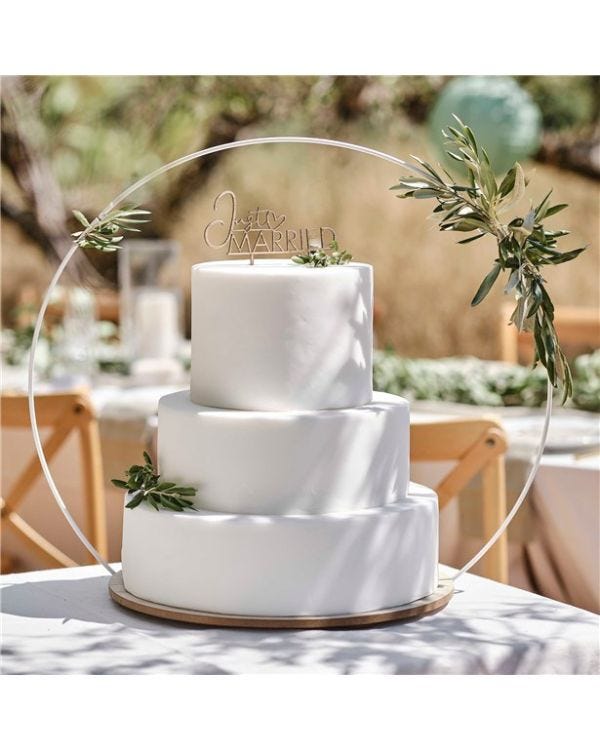 Secret Garden Wooden Cake Stand with White Metal Hoop