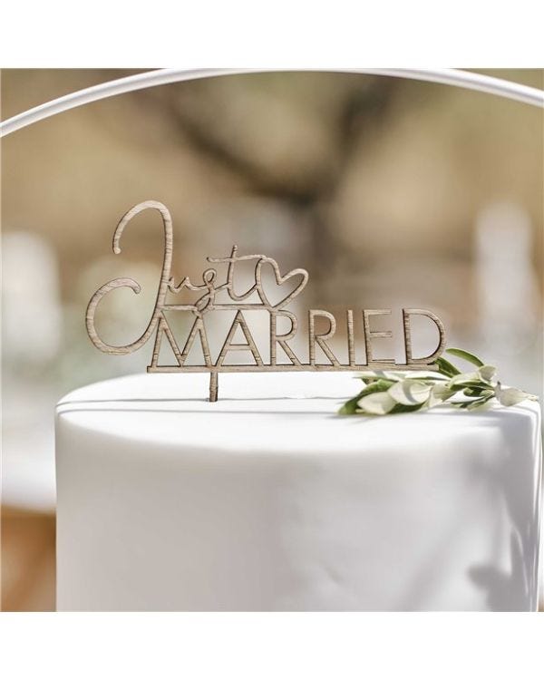 Secret Garden Just Married Wooden Cake Topper